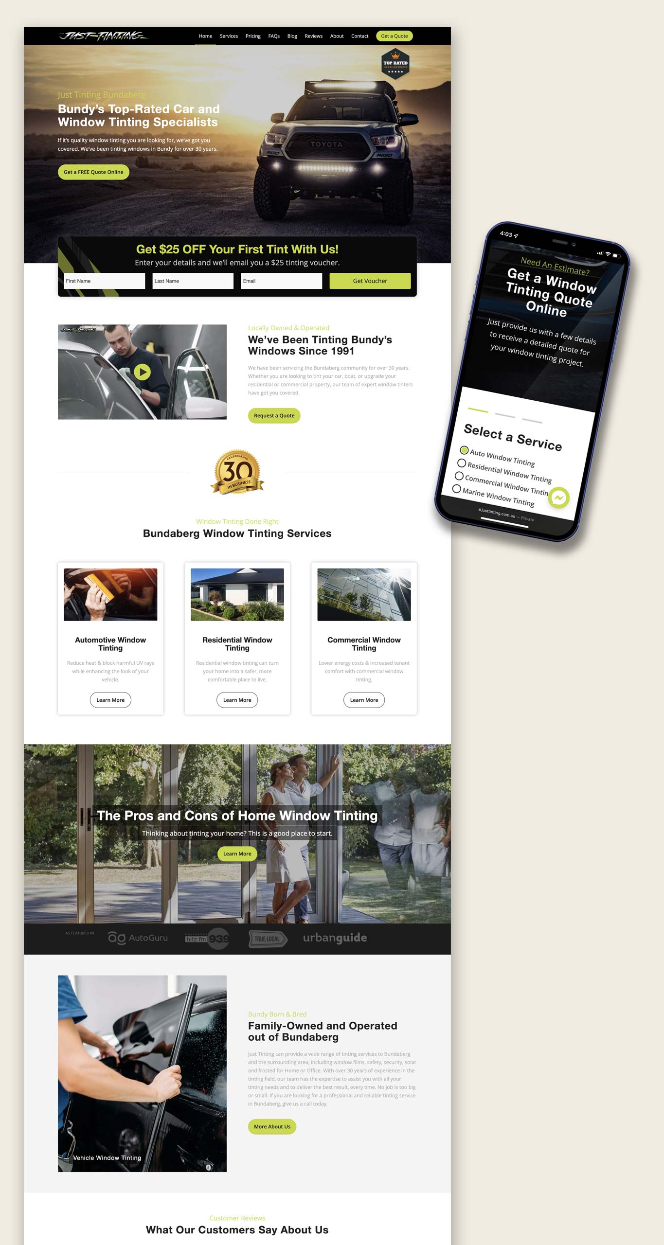 Window Tinting Website Design for Just Tinting Bundaberg by Done Digital