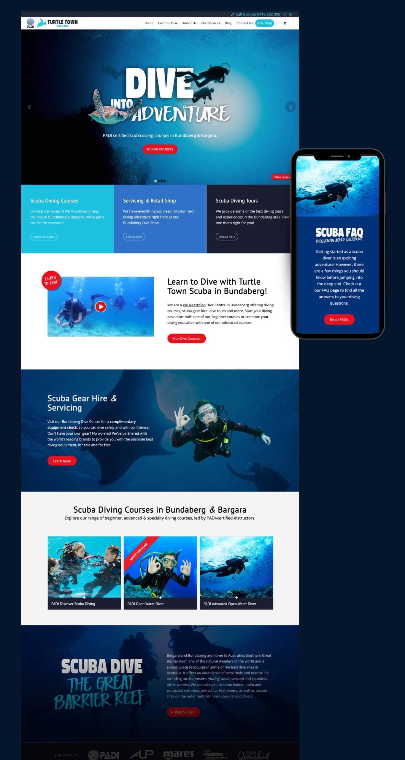 Turtle Town Scuba - Digital Marketing Strategy and Web Design for Diving School Brisbane Marketing Agency