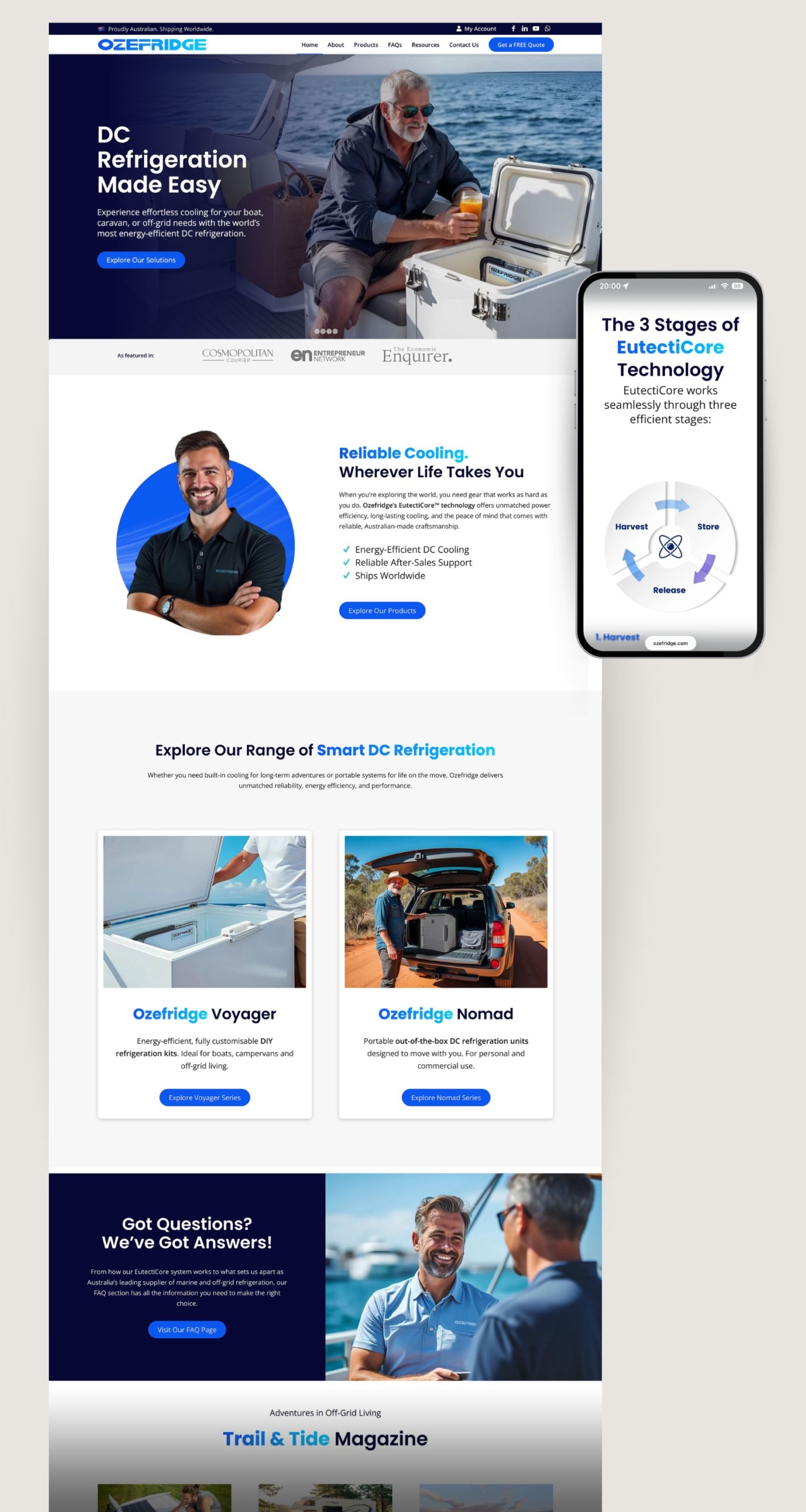 Ozefridge Web Design by Done Digital Australia - Marketing for Marine Refrigeration Manufacturing Business